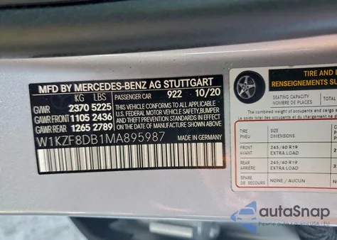 2021 Mercedes-Benz E 350 из США, поврежденный, VIN W1KZF8DB1MA895987